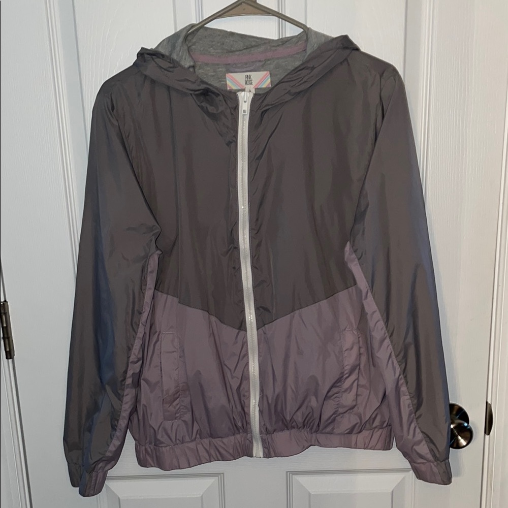 Pink Rose Gray and Lavender Hooded Windbreaker Jacket